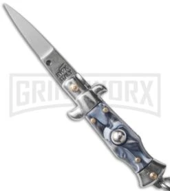 SKM 2.75" Italian Stiletto Keychain Sim Abalone Automatic Knife - Satin Plain