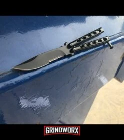 Jaguar Milled Black Balisong Butterfly Knife - Black Serr -Elite Knives Shop jaguar butterfly black serr BP12560 dl 2 large