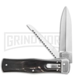 Mikov 241 Predator Dark Horn Automatic Lever Lock Knife W/ Saw