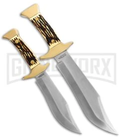 Schrade Uncle Henry 2 Piece Polymer Bowie Fixed Blade Knife Set - Satin Plain