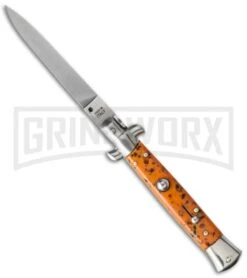 SKM 9" Italian Stiletto Coral Acrylic Automatic Knife - Flat